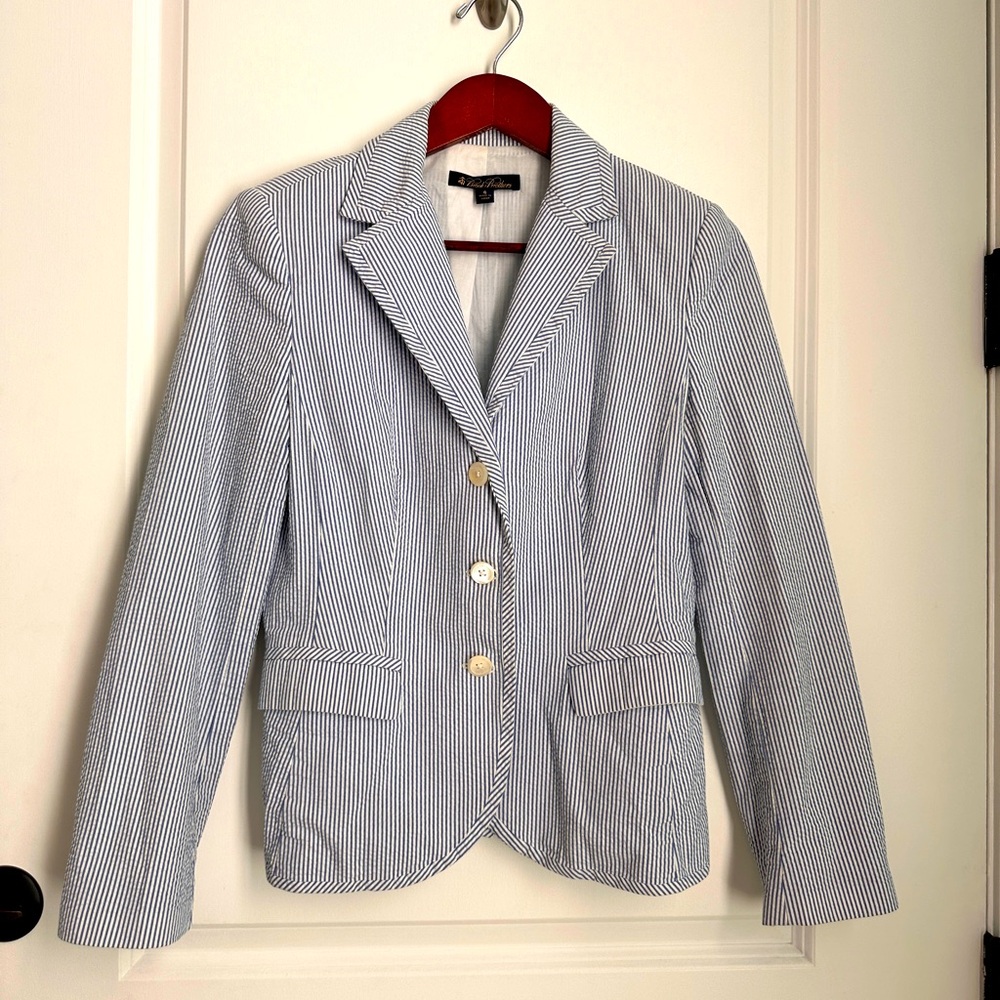 Classic Brooks Brothers Striped Seersucker Blazer - Light Blue/White - Size 8